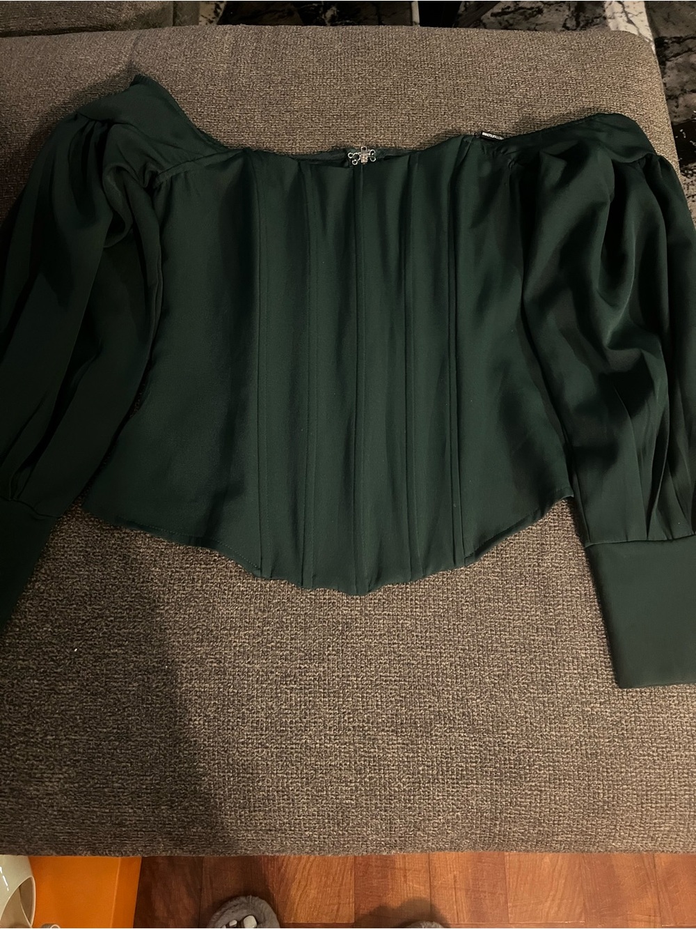 PrettyLittleThing Emerald Green Off-Shoulder Corset Blouse